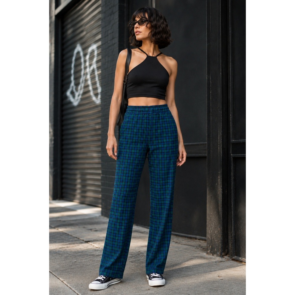 Appleseed's Womans 8 Pants Pull On Blue Green Plaid Pull On Vintage
